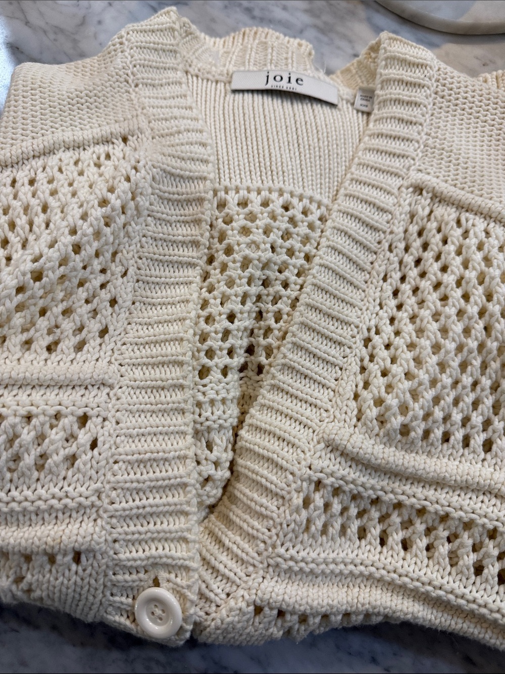 Joie Cream oversized Open-Knit Button Cardigan Sweater